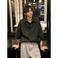 Shelley Jones英倫雅痞肌理感短袖襯衫男士夏季薄款設計高級感寬松休閑半袖襯衣 黑色 L [建議110-130斤]