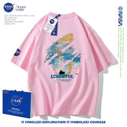 NASA GISS短袖t袖男重磅純棉夏季新款百搭寬松oversize簡約風(fēng)體恤衫 亮粉色 L體重130-150斤
