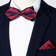 IFSONG美宋 酒紅色花紋新郎領(lǐng)結男 正裝結婚伴郎佩斯利高檔婚禮蝴蝶結 酒紅色領(lǐng)結+口袋巾TZLH36A