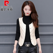 皮爾卡丹（pierre cardin）羽絨馬甲女2025新款輕薄修身內(nèi)穿保暖背心坎肩馬夾貼身內(nèi)膽秋冬季 米白色 L 100-110斤