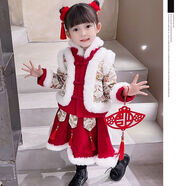 貝嬰初（BEIYINGCHU）漢服女童新年衣服兒童中國風(fēng)蛇年唐裝過年寶寶拜年服 上襖+裙子+褲襪+頭飾 80