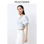 太平鳥(niǎo)女裝夏季品質(zhì)印花上衣A1CDD2E03 藍色紋樣 XL