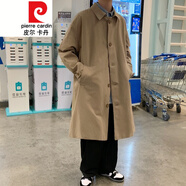皮爾卡丹（pierre cardin）風(fēng)衣男士春秋款復古韓系外套中長(cháng)款秋季謝爾比英倫學(xué)院風(fēng)日式大衣 卡其色 M -120斤
