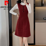 皮爾卡丹（pierre cardin）毛呢背心套裝連衣裙子女士春秋冬季2025年新款小香風(fēng)中式中長(zhǎng)裙針 紅色背心裙《別致漂亮女神范今年 (125-135斤) 3XL