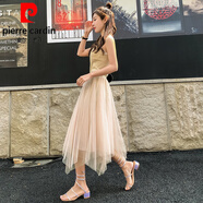 皮爾卡丹（pierre cardin）紗裙半身裙女夏季2024新款不規(guī)則黑色小個子網(wǎng)紗蓬蓬半身長裙針織 杏色小個子 (裙長75厘米) XL