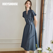 ROEYSHOUSE羅衣通勤連袖連衣裙女春夏新款優(yōu)雅簡約系帶大擺裙子10222 深藍(lán)色 M