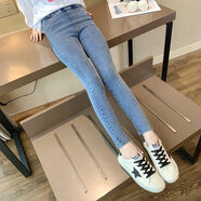 亞楠菲女童牛仔褲春秋新款韓版中大兒童洋氣高彈緊身褲小腳鉛筆牛仔褲潮 藍色牛仔褲春秋款 160 (建議身高146-155cm)