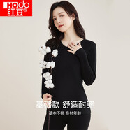 紅豆（Hodo）秋冬情侶純棉秋衣秋褲春秋打底純棉毛衫男士女士保暖內(nèi)衣套裝 闌夜黑（女款） M 165/90