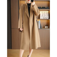 鄂爾多市羊絨世家雙面羊絨大衣女中長(cháng)款西裝領(lǐng)寬松系帶羊毛氣質(zhì)外 可可色 M