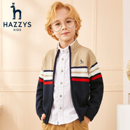 哈吉斯（HAZZYS）品牌童裝男童開(kāi)衫線(xiàn)衣春新款中大童小立領(lǐng)英倫風(fēng)撞條開(kāi)衫線(xiàn)衣 藏藍 105