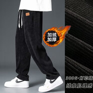嘉曄燈芯絨褲子男士秋冬季加絨ulzzang潮牌運動(dòng)衛褲冬款直筒休閑長(cháng)褲 加絨 黑色【好質(zhì)量款】 5XL 【170-190斤】
