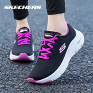 斯凱奇（Skechers）女鞋輕彈緩震跑鞋引領(lǐng)者2024春季女子百塔輕質(zhì)透氣運動(dòng)鞋 黑色/紫紅色 38.5 /8.5/255mm