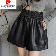 皮爾卡丹（pierre cardin）加大碼女裝時(shí)尚百搭皮短褲女秋冬新款胖mm闊腿皮褲休閑褲A字褲女 6689黑色 大碼L95-110斤