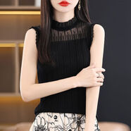 LGXP打底衫內(nèi)搭蕾絲吊帶背心女寬松洋氣花邊半高領(lǐng)夏季無袖針織衫 B856#黑色 L 【建議105-120斤】