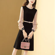 喬駿晟名媛氣質(zhì)千鳥(niǎo)格連衣裙女秋冬復古拼接收拼接顯瘦九分袖A字裙a 9235黑色 關(guān)注店鋪優(yōu)先發(fā)貨 XL 建議110-120斤