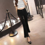 微叭牛仔褲女喇嗽辣啦剌叭扒八巴午仔褲九分春秋2021韓版高腰彈力流蘇闊腿長(cháng)褲子 1168藍色圓形褲腳 25