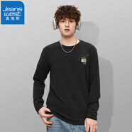 真維斯（JEANSWEST）長(cháng)袖T恤男士秋冬打底衫男圓領(lǐng)上衣彈力貼身保暖秋衣百搭內穿體恤 黑色圓領(lǐng)（國潮鶴X） 2XL （推薦140-160斤）