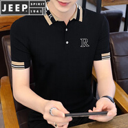 JEEP SPIRIT夏季冰絲短袖T恤男有領(lǐng)潮流休閑男士白色名牌翻領(lǐng)POLO體恤青年 1833黑色 XL