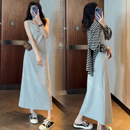 瑞彼麗哺乳衣服外出春秋款潮媽穿搭減齡條紋外套喂奶背心連衣裙兩件套裝 單件背心裙子【胸前豎開拉鏈】 L