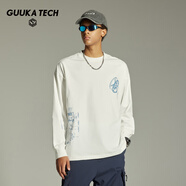 GUUKA TECH古由卡純棉白色寬松圓領(lǐng)休閑打底衫2025新款秋季男士內(nèi)搭長袖T恤 白色 L