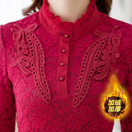 KAHTOP 2025秋冬新款加絨加厚蕾絲打底衫女士長(cháng)袖修身小衫內搭上衣YYQ 紅色 加絨 4XL 145-160斤