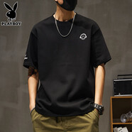 花花公子（PLAYBOY）短袖t恤男士夏季寬松休閑上衣服潮牌圓領(lǐng)半袖體恤男 101黑色 M