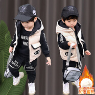 鄰家米其男童套裝冬裝加絨加厚三件套1-6歲寶寶兒童裝3冬季4男孩5小孩衣服 XT6726（馬甲+衛衣+褲子）-白色 110 碼/身高95-105cm（3-4歲）