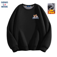 GENIOLAMODE森馬集團加絨衛衣男士冬季加厚圓領(lǐng)無(wú)帽打底內穿衣服潮 黑色 L