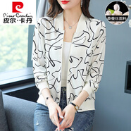 皮爾卡丹（pierre cardin）真絲印花棒球服薄款小外套女夏季短款夾克衫防曬桑蠶絲上衣針織 線條 805 XL