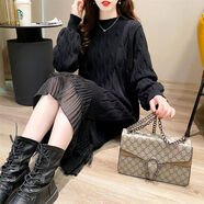 毛衣中長(cháng)款蕾絲下擺女士春冬季新款寬松麻花洋氣打底子 黑色 L 95斤-110斤