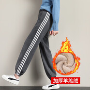 莉社休閑褲女2025春秋新款加絨加厚運動(dòng)褲子學(xué)生寬松哈倫顯瘦情侶款 LH-YH041羊羔絨深灰色長(cháng)褲 XL