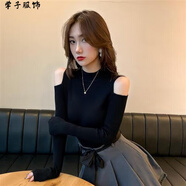 筱艷內(nèi)搭打底衫女長袖設(shè)計感小眾針織毛衣女裝黑色露肩上衣女長袖性感 黑色 均碼