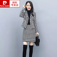 皮爾卡丹毛呢套裝裙連衣裙2022秋冬新款女修身顯瘦收腰氣質(zhì)女士兩件套套裝 千鳥格套裝 【上衣+半身裙】 M