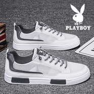 花花公子（PLAYBOY）男鞋秋季新款潮流韓版鞋子男士時(shí)尚百搭軟底網(wǎng)面休閑鞋運(yùn)動(dòng)板鞋 1573 白灰 40