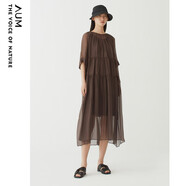 噢姆（AUM）【無(wú)感真絲】AUM噢姆夏季新款棕色輕薄桑蠶絲連衣裙氣質(zhì)長(cháng)裙 深棕色 L