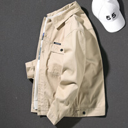 擇肯帥氣寬松秋季新款衣服加絨休閑工裝夾克加肥加大外套男牛仔衣 卡其*加絨無毛領(lǐng) M (100-125斤)