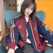 Mad Cortes 港味潮牌撞色拼接寬松棒球服外套女2022春秋新款小個子休閑潮流拉鏈開衫百搭夾克 紅色. XL 建議120-140斤