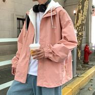 PINFULU秋季夾克男情侶裝春秋款男裝外套衣服潮流男士棒球服休閑男生外套 2122粉色 M (推薦體重90-120斤)