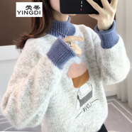 熒蒂半高領(lǐng)針織衫女加厚2025年秋冬裝新款女毛衣女套頭寬松外穿慵懶風(fēng) 花灰 M 建議（100-110斤）