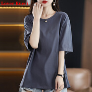 LOVER RUCCI短袖t恤冰絲棉白色女2025夏季新款韓版中長款遮屁股寬松純棉體恤 碳灰 L