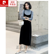 皮爾卡丹（pierre cardin）絲絨連衣裙春秋新款金絲絨打底裙寬松背心裙吊帶氣質(zhì)無袖A版長(zhǎng)裙 黑色(黑色吊帶裙+灰色長(zhǎng) 袖內(nèi)搭) XL 110斤-125斤