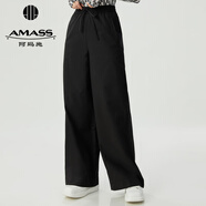 阿瑪施（AMASS）女裝新款時(shí)尚百搭松緊腰直筒休閑長(zhǎng)褲女5100552 萊賽爾黑 S (2碼)