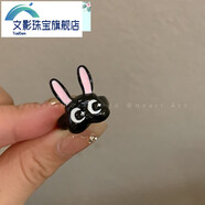 文影可愛(ài)爆炸龍貓小狗綿羊開(kāi)口戒指卡通童趣食指戒小眾設計感百搭指環(huán) 黑色小兔戒指