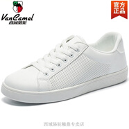 西域駱駝純色百搭網(wǎng)面透氣板鞋男士2025夏季休閑鞋子男小白鞋西裝運(yùn)動 孔白色 帶透氣孔-駱駝官方品牌 39