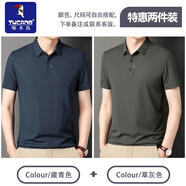 啄木鳥短袖t恤男夏季新款冰絲涼感薄款翻領(lǐng)體恤商務(wù)休閑百搭上衣服男士 藏青色+草灰色 【特惠/兩件裝】 2XL 【推薦體重160-175斤】