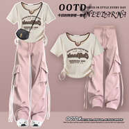 慕伊銘（MUYIMING）夏日多巴胺穿搭一整套又甜又辣粉色套裝女2026新款小個(gè)子工裝褲 杏色短袖[單件][高級時(shí)裝套裝 M