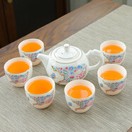 景德鎮(zhèn)懸停蓋碗三才茶碗羊脂玉功夫茶具套裝辦公家用泡茶壺白瓷禮盒 茶壺-繁花似錦套 7件