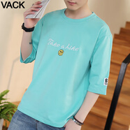 VACK夏季男裝短袖T恤男寬松半袖青少年男生五分袖男士t恤打底衫衣服男 705淺藍 2XL 130-150斤