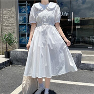 景怡依女大童13胖女孩初中學(xué)生裙子15夏裝寬松連衣裙12-20歲女孩初高中 白色 S