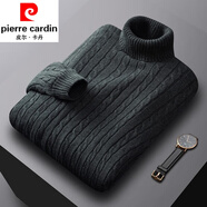 皮爾卡丹（pierre cardin）男裝品牌秋冬季粗針厚款毛衣男全.棉純色針織衫毛衫麻花修身潮 碳灰色【132款-高-領(lǐng)】 薄款 2XL 適合150-165斤